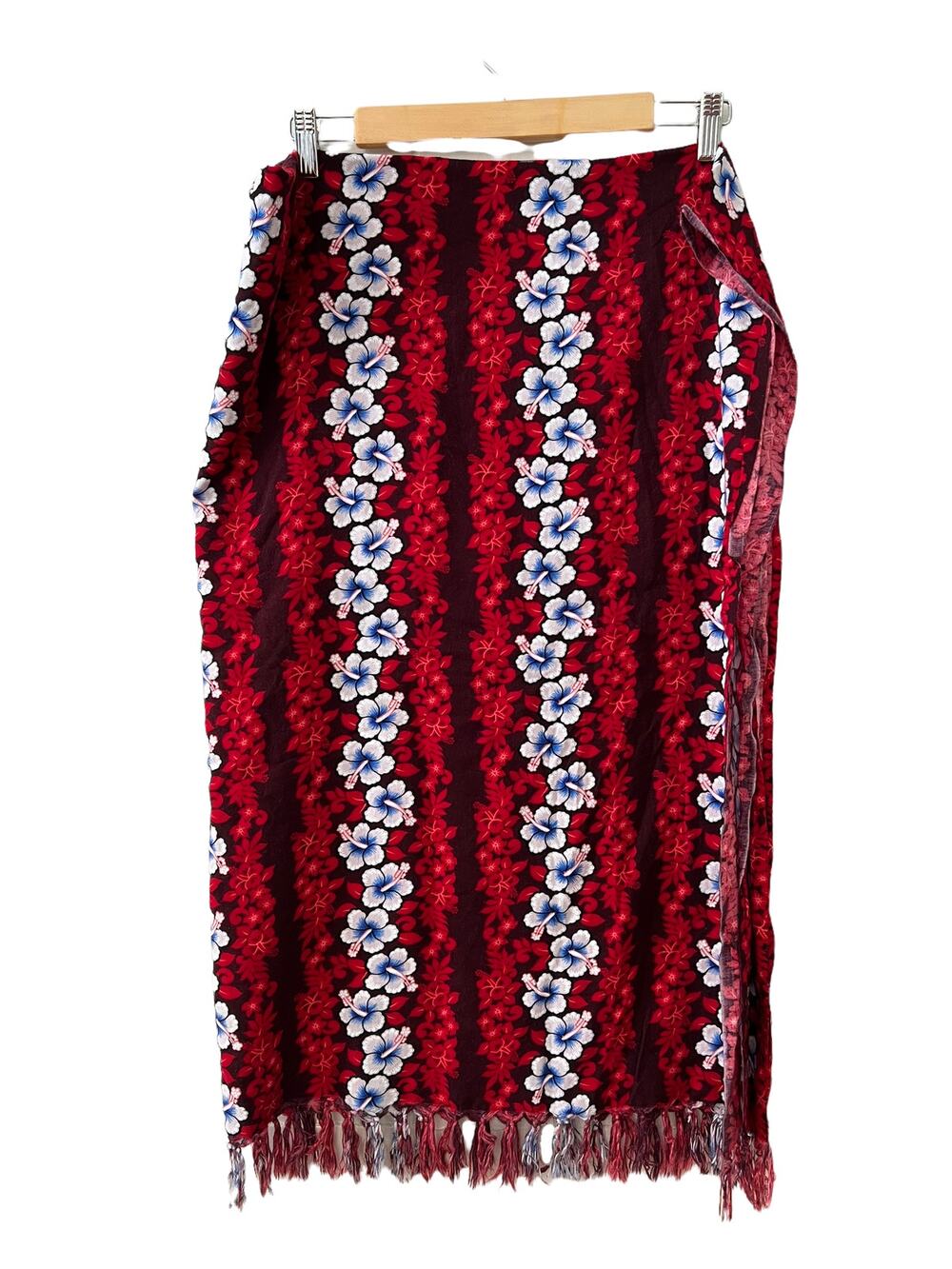 Tropical red and blue hibiscus print Sarong cover up